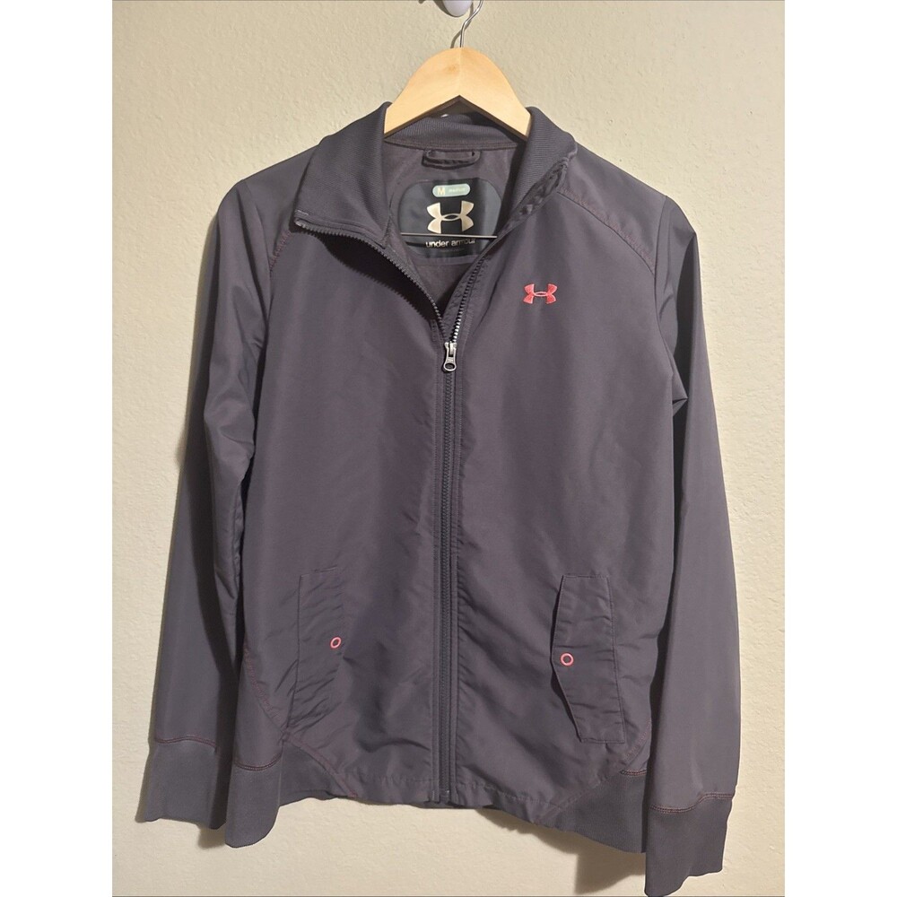 Under Armour Fitted Long Sleeve Zip Dark Gray Jacket Womens Size Medium - Logo